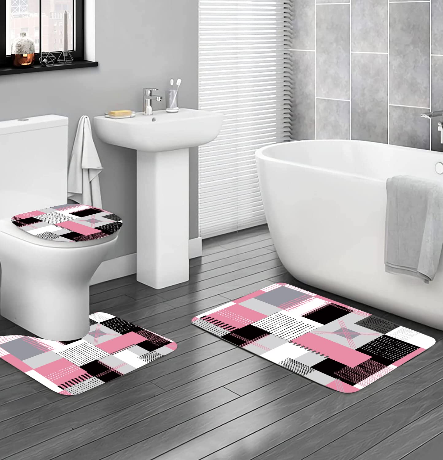 All Smiles pink bath mat provides soft, non-slip comfort after showers.