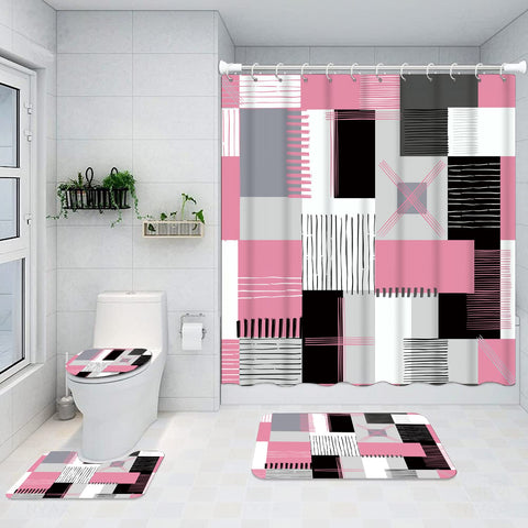 All Smiles pink shower curtain, waterproof, brightens bathroom and eases cleaning.