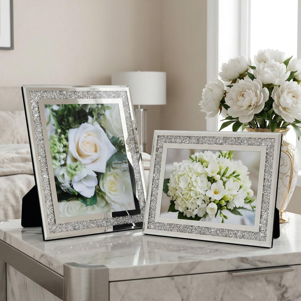 AllArtOnly crushed-diamond frame closeup sparkle border enhances wedding memories.