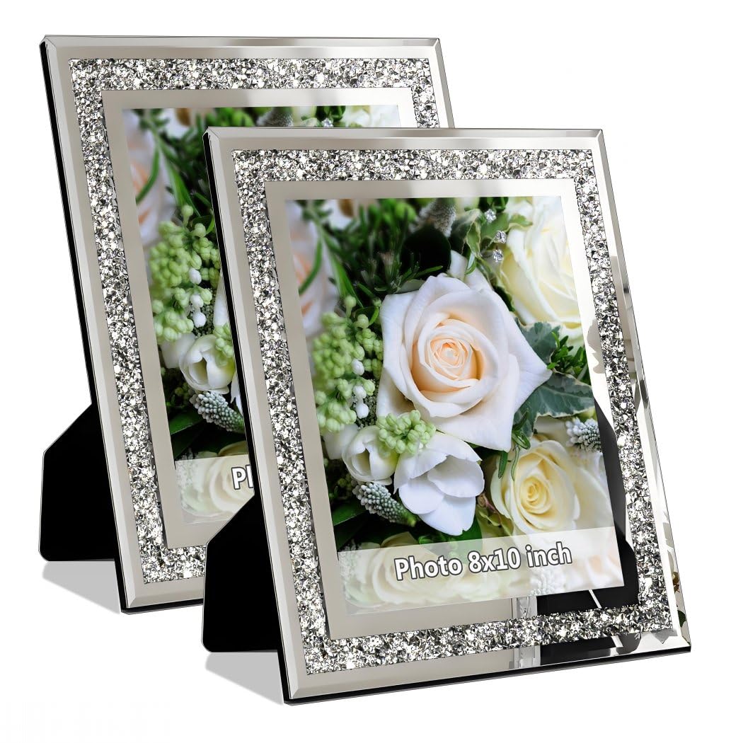 AllArtOnly crushed-diamond wedding frame with outer 11x13 border, suits 8x10 photos.