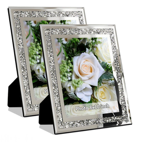 AllArtOnly crushed-diamond wedding frame with outer 11x13 border, suits 8x10 photos.