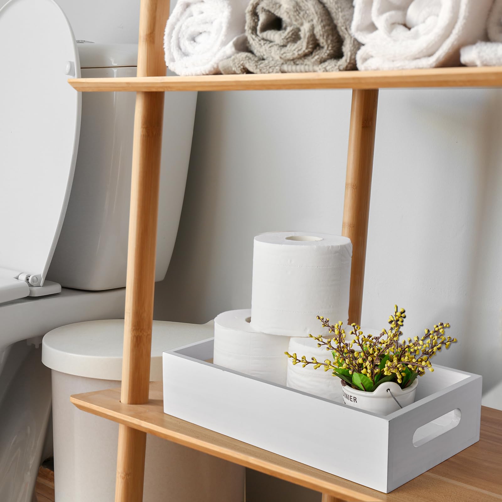 ALELION pine wood toilet basket with handles for easy transport.