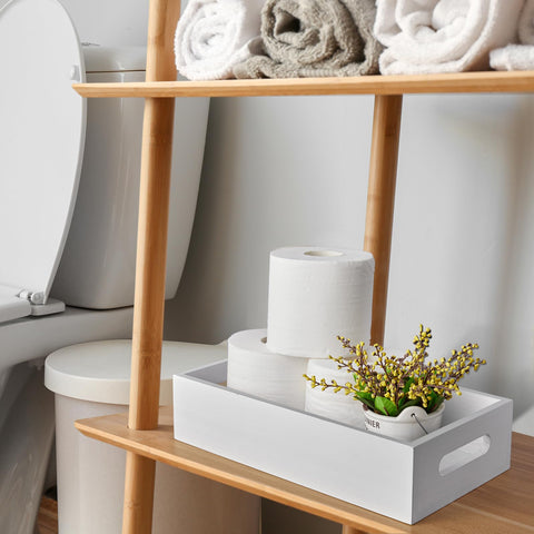 ALELION pine wood toilet basket with handles for easy transport.