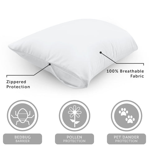 AllerEase protector sits on pillows ready for fresh sleep.
