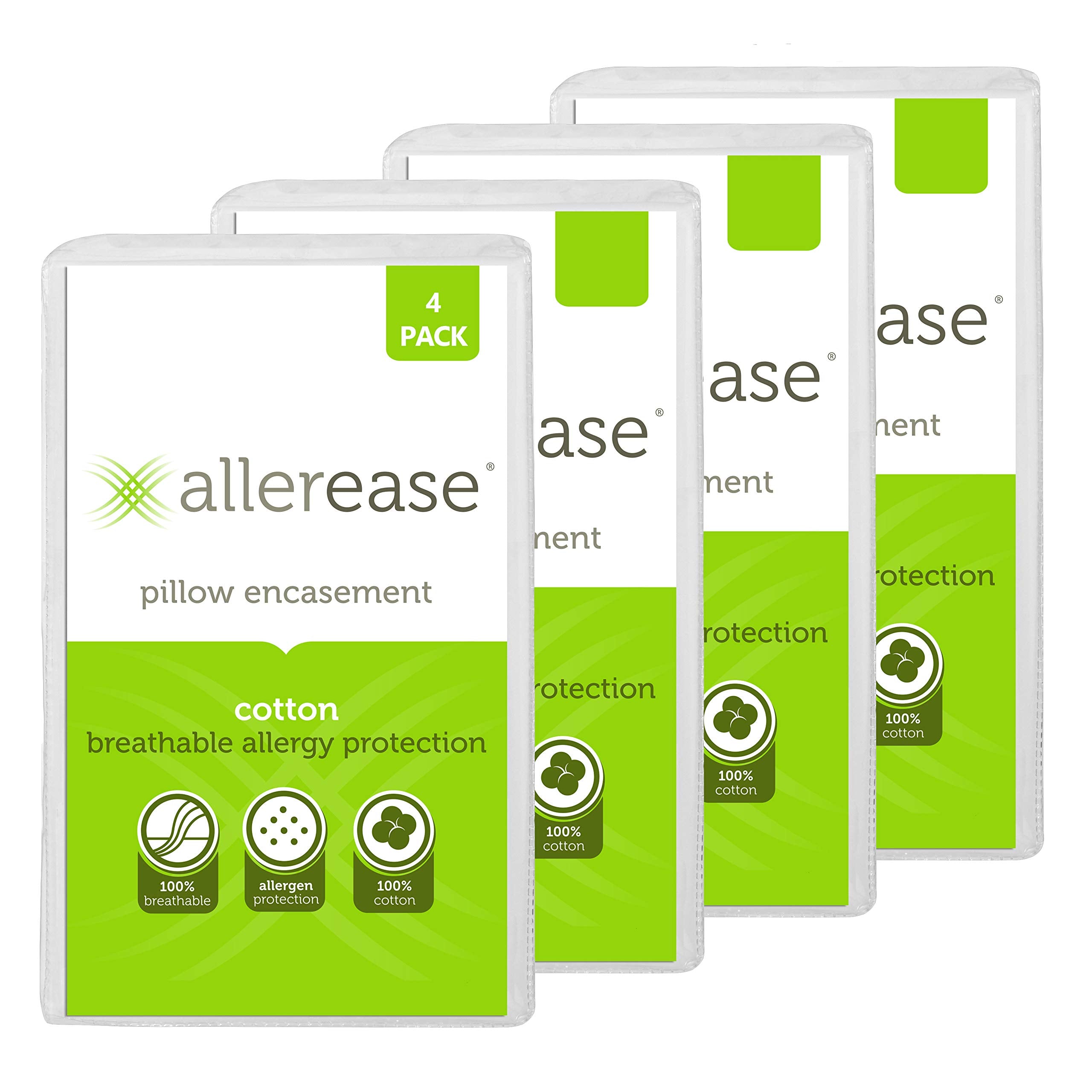 AllerEase pillow protector with zipper closeup, breathable cotton protecting pillow from allergens.