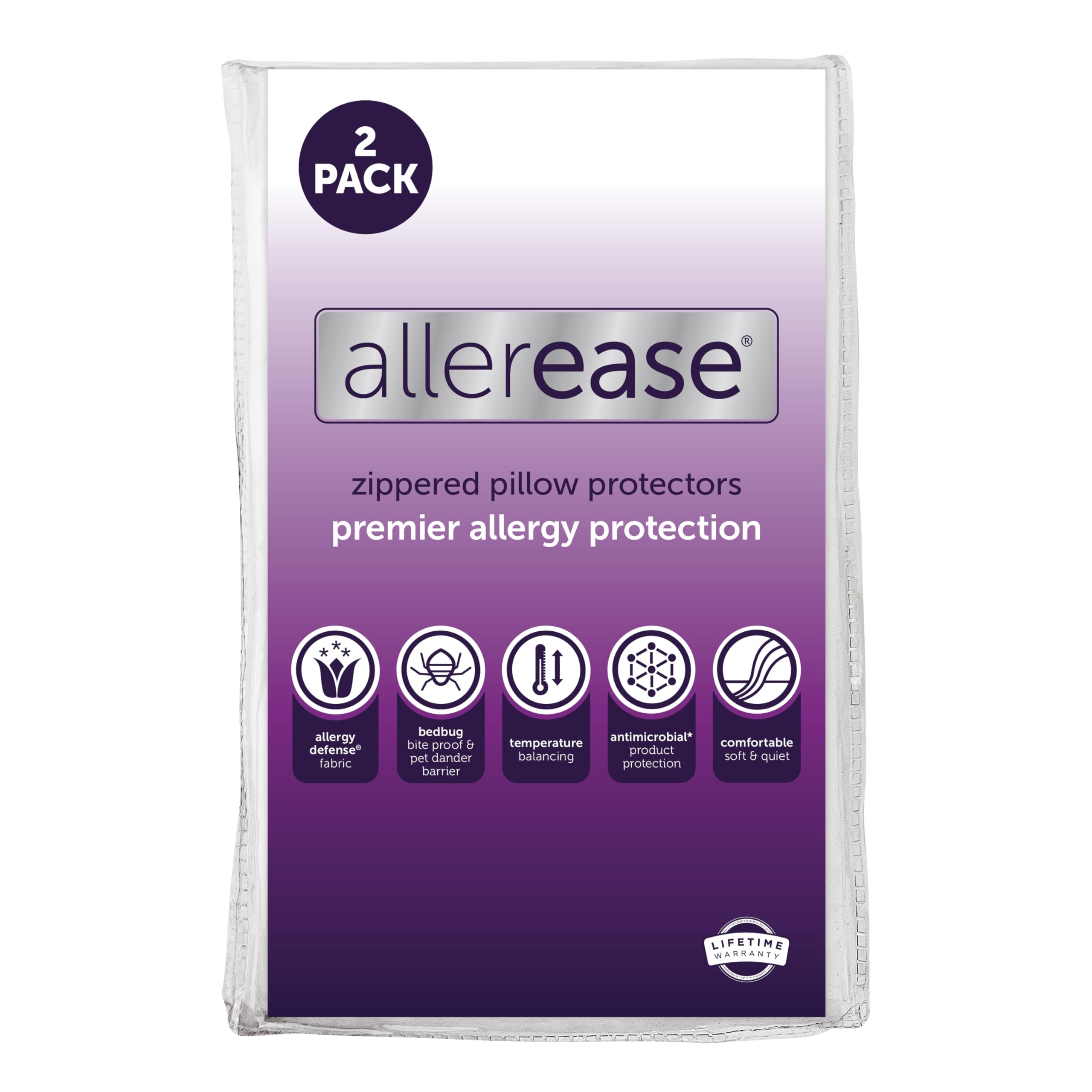 Aller-Ease pillow protector with zipper on king pillow protects from dust and allergens.