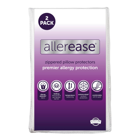 Aller-Ease pillow protector with zipper on king pillow protects from dust and allergens.