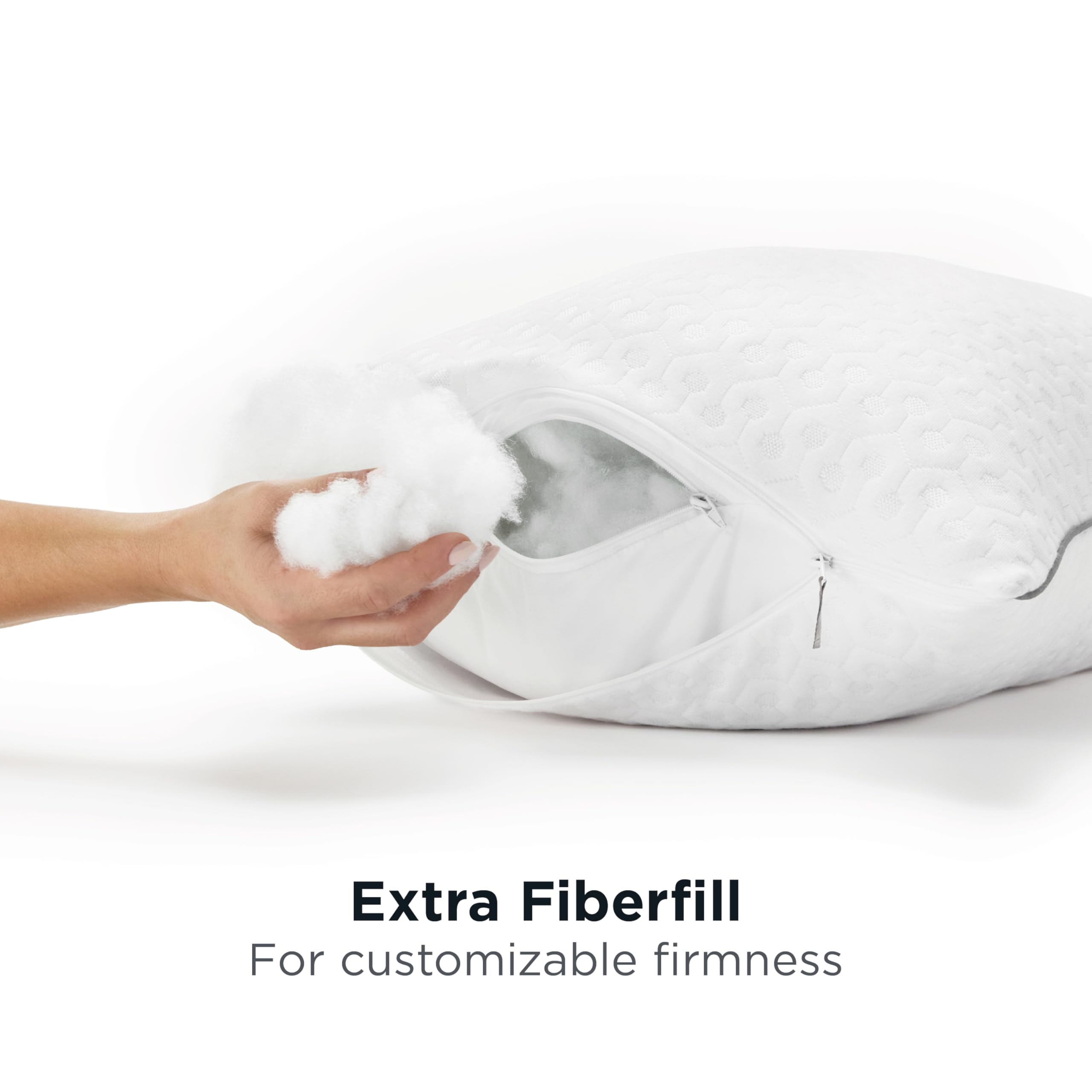 Hypoallergenic polyester fiberfill with extra fill for customizable firmness.