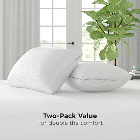 Two pillows per package in standard/queen size.