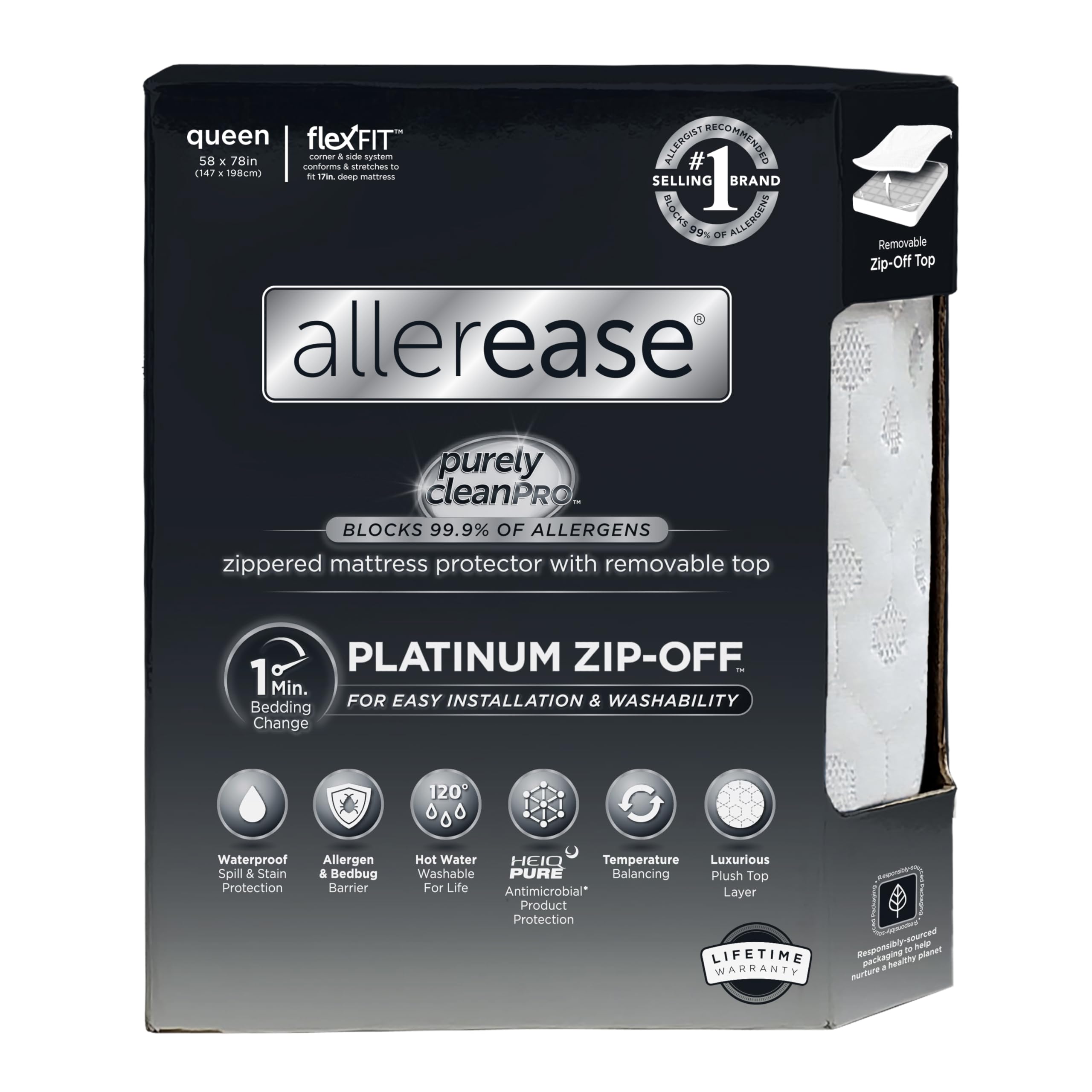 Aller-Ease plush top adds luxurious comfort for a cooler, cozy night.