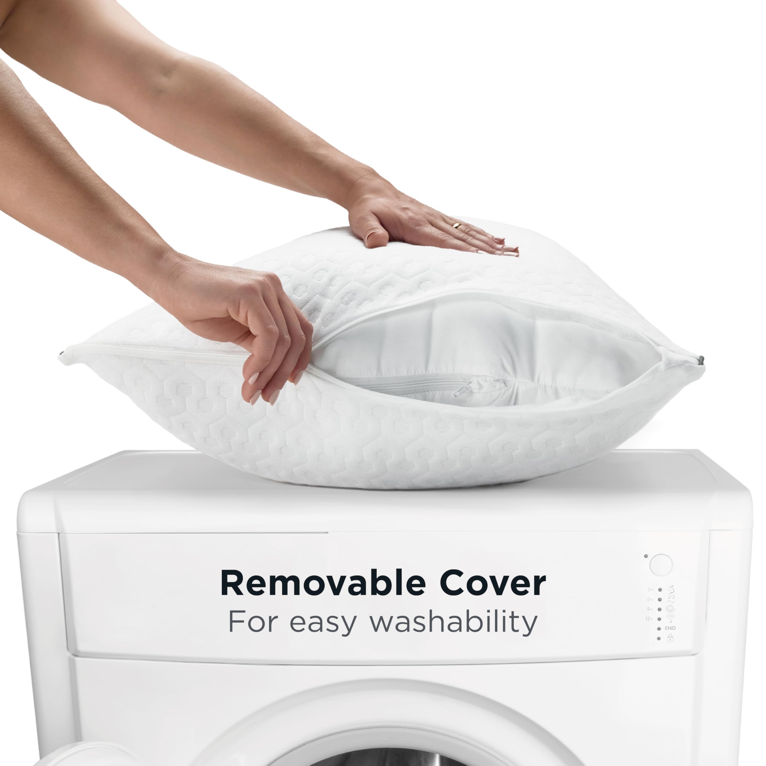Removable soft knit cover unzips for quick washing.