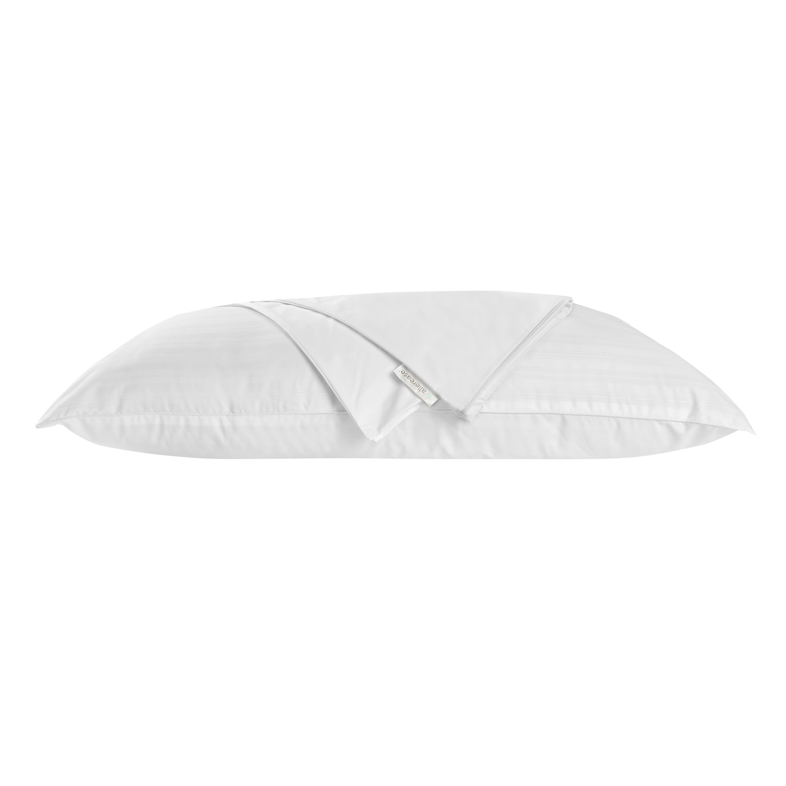 AllerEase pillow protector breathable fabric demonstrates full-coverage shield against pet dander
