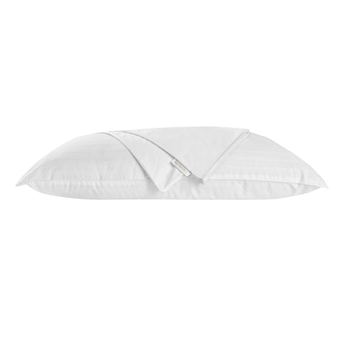 AllerEase pillow protector breathable fabric demonstrates full-coverage shield against pet dander