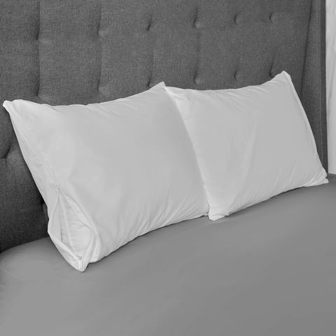 AllerEase zipper pillow protector showing full encasing for pillow protection and longevity