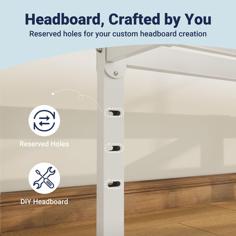 Allewie bed frame with holes for an optional headboard.