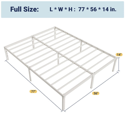 Allewie metal bed frame with central leg reinforcement for stability.