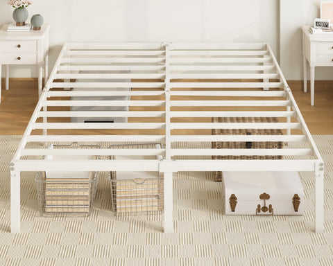 Allewie full-size bed frame with under-bed storage in white finish.