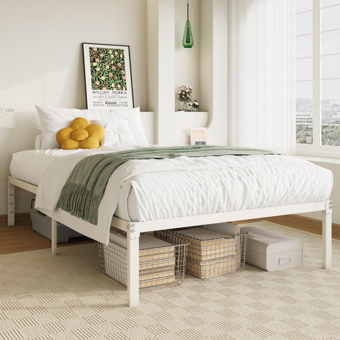 Allewie minimalist white bed frame complements any bedroom decor.