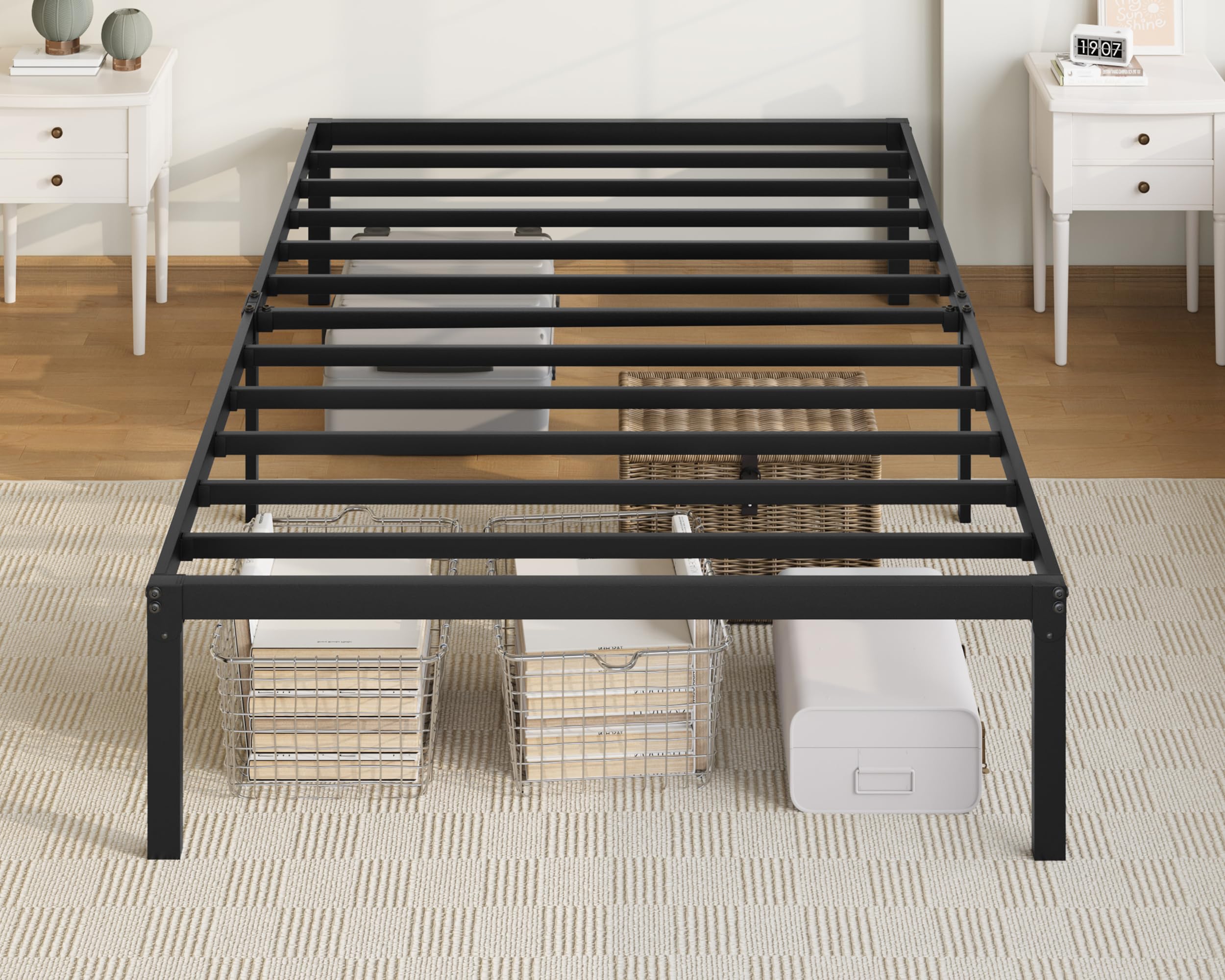 Allewie twin bed frame with metal construction provides durable support