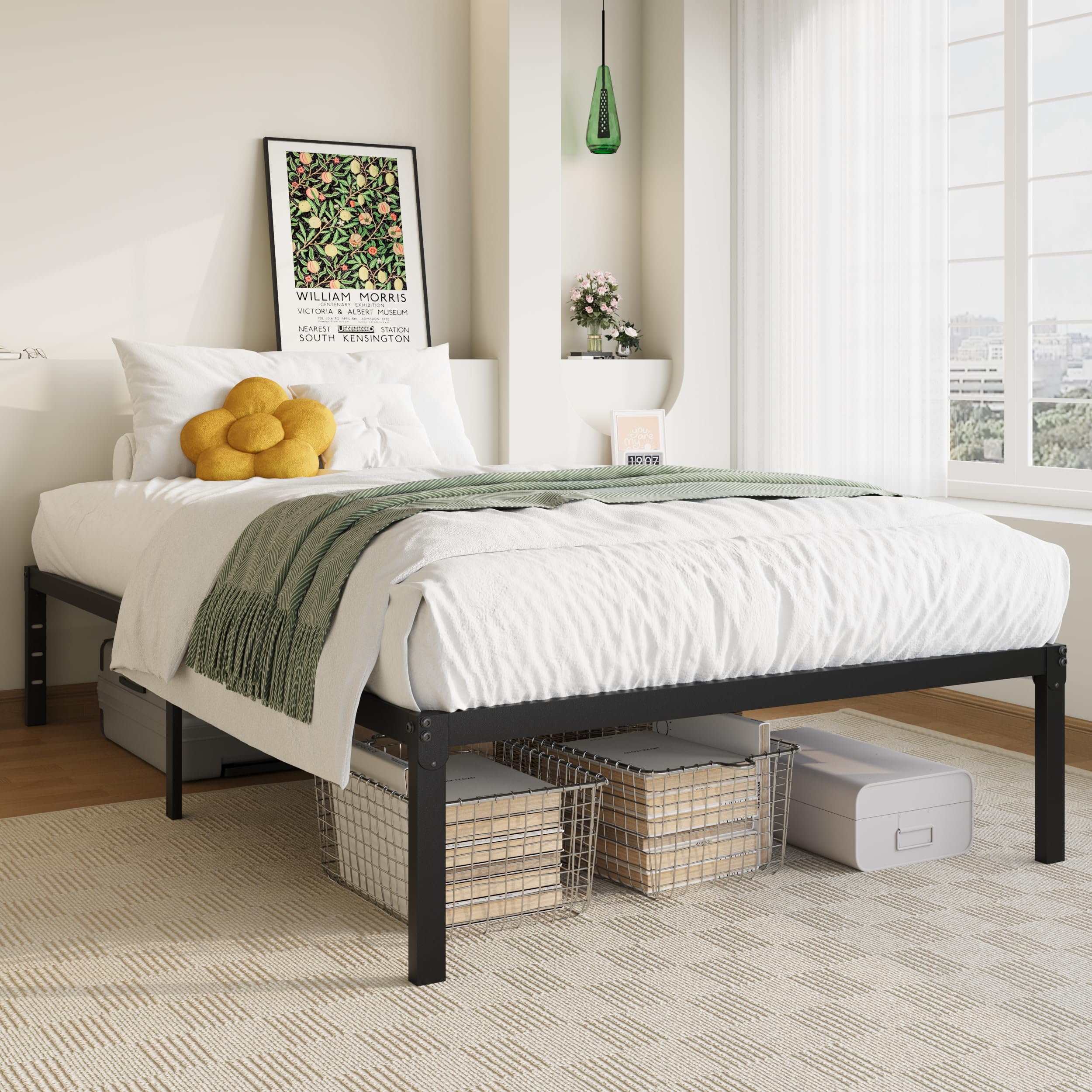 Allewie twin bed frame with sleek black finish for modern rooms