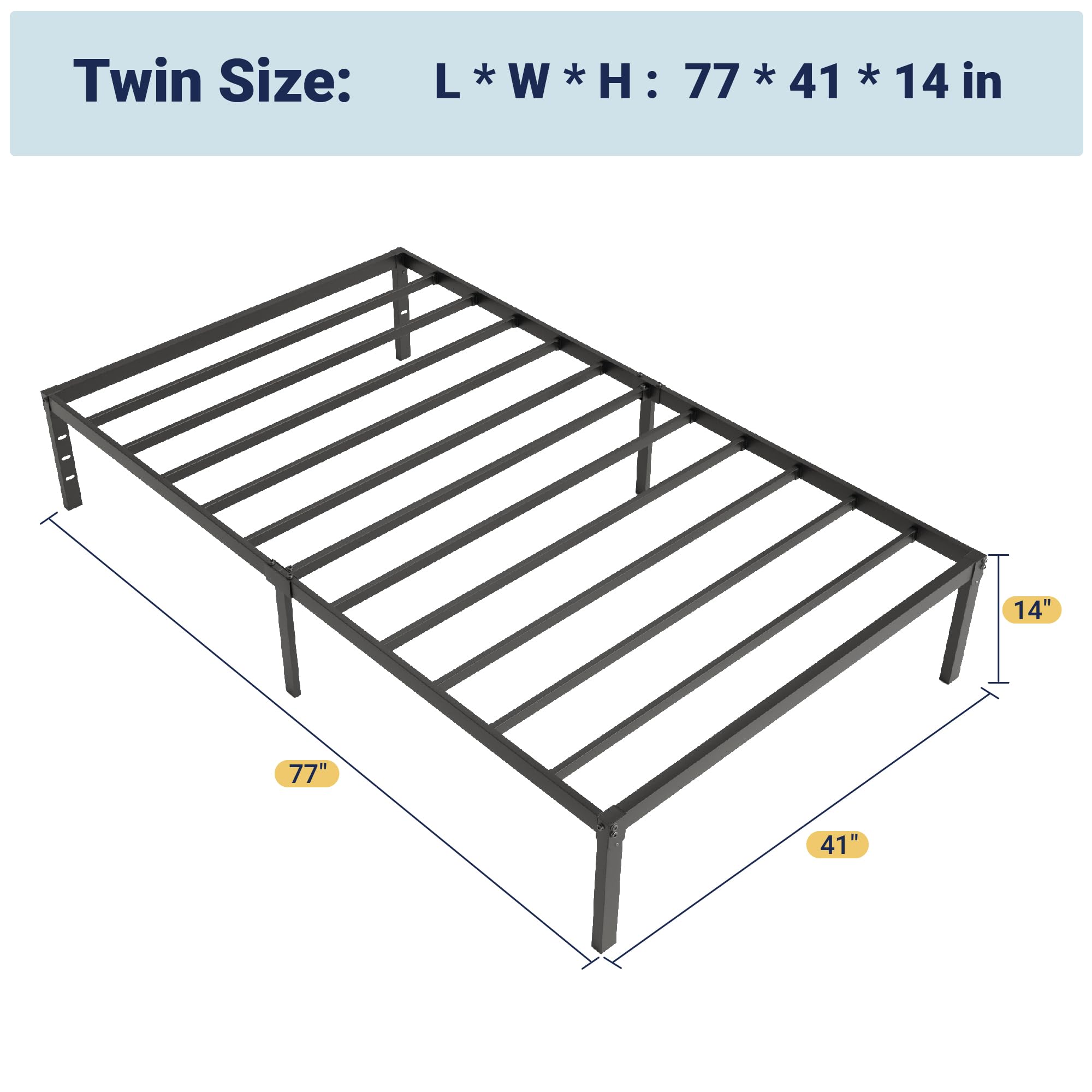 Allewie twin bed frame showing under-bed storage space for organization