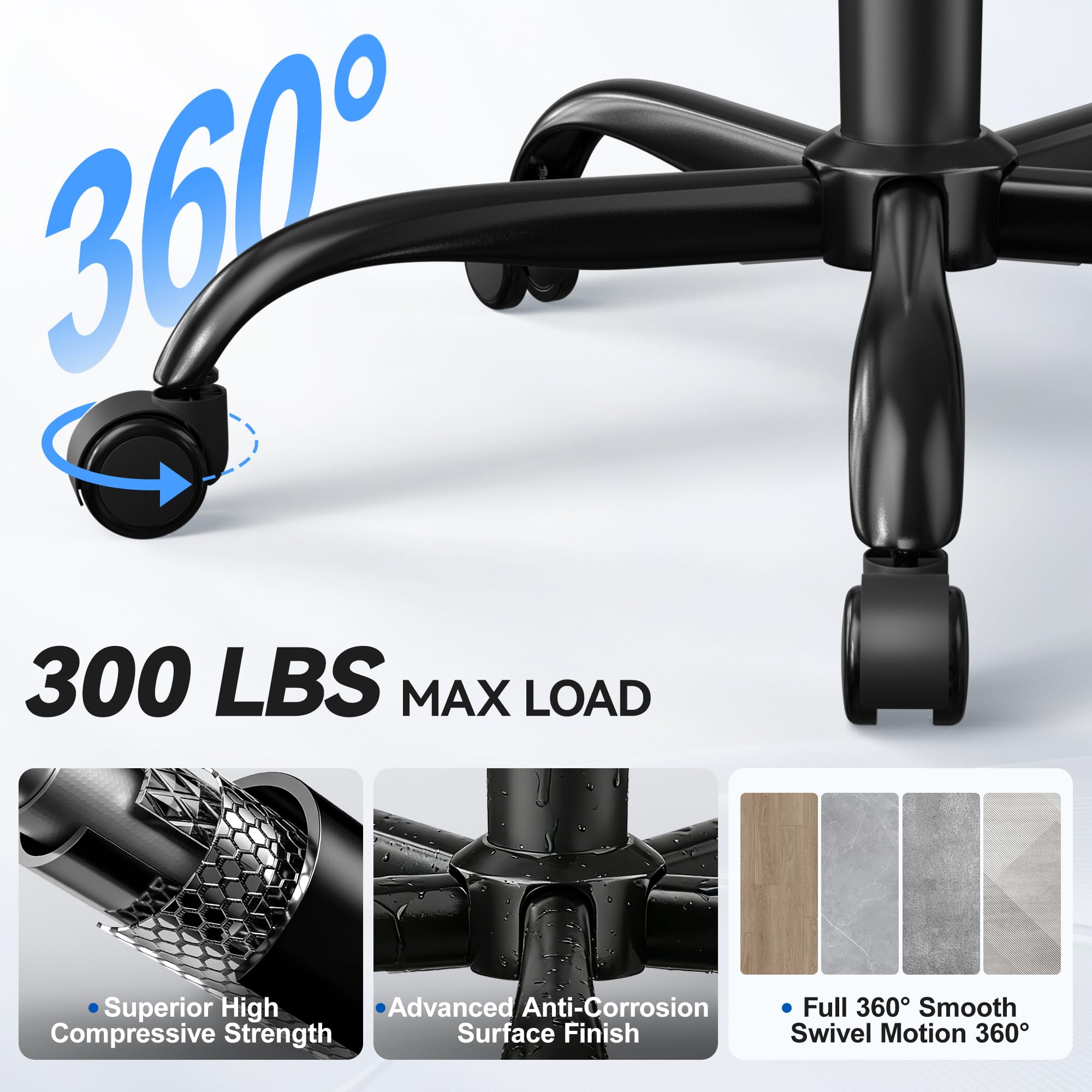 ALLGOD reinforced metal base supports up to 300 lbs for durability