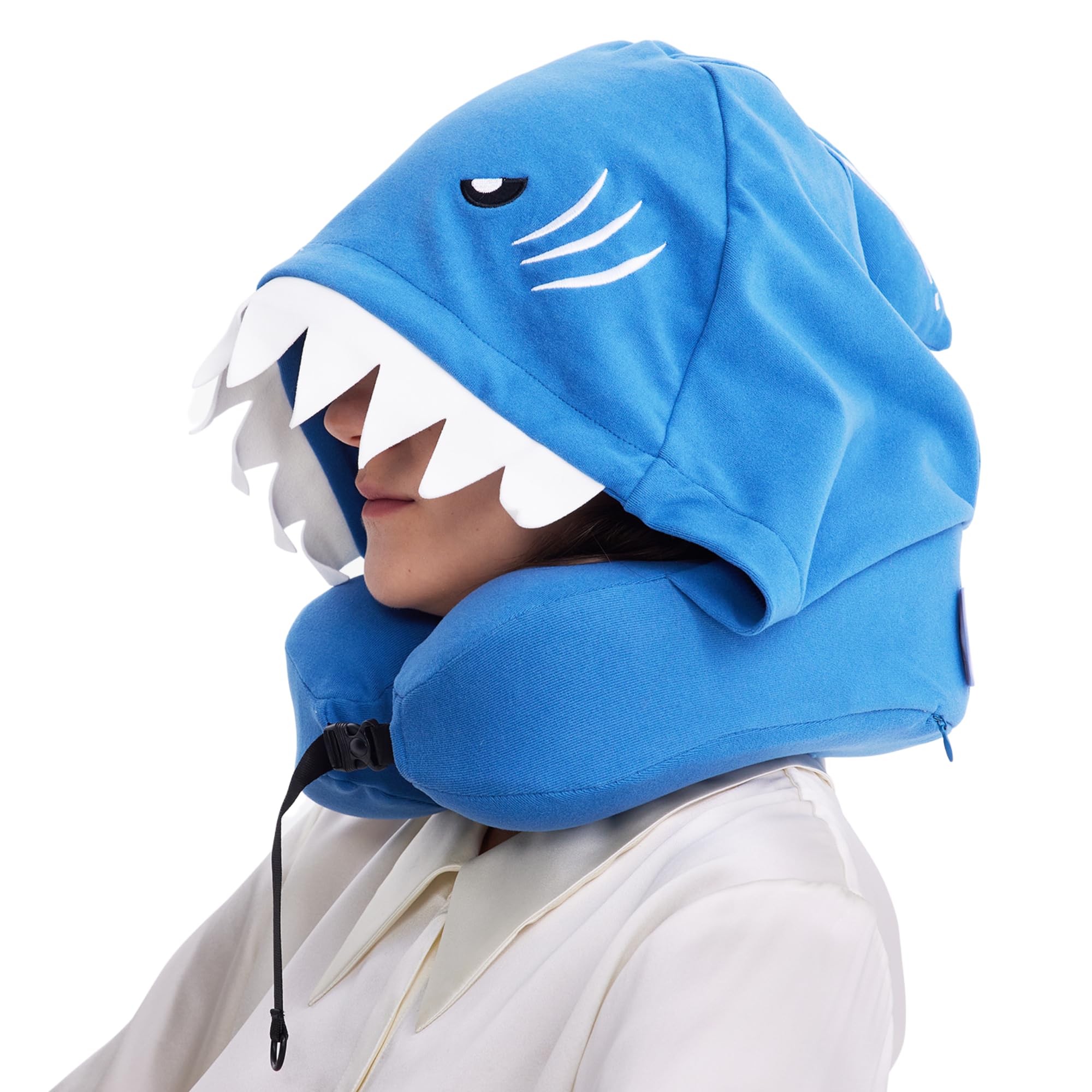 ALLINCOZY privacy hooded travel pillow with private comfort on a plane