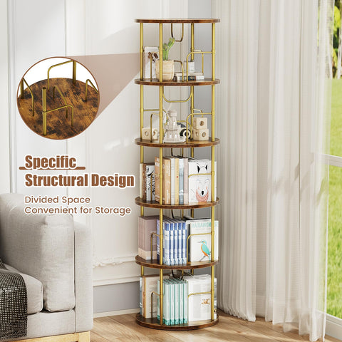 ALLSTAND rotating bookshelf features a 360-degree turntable for quick access.