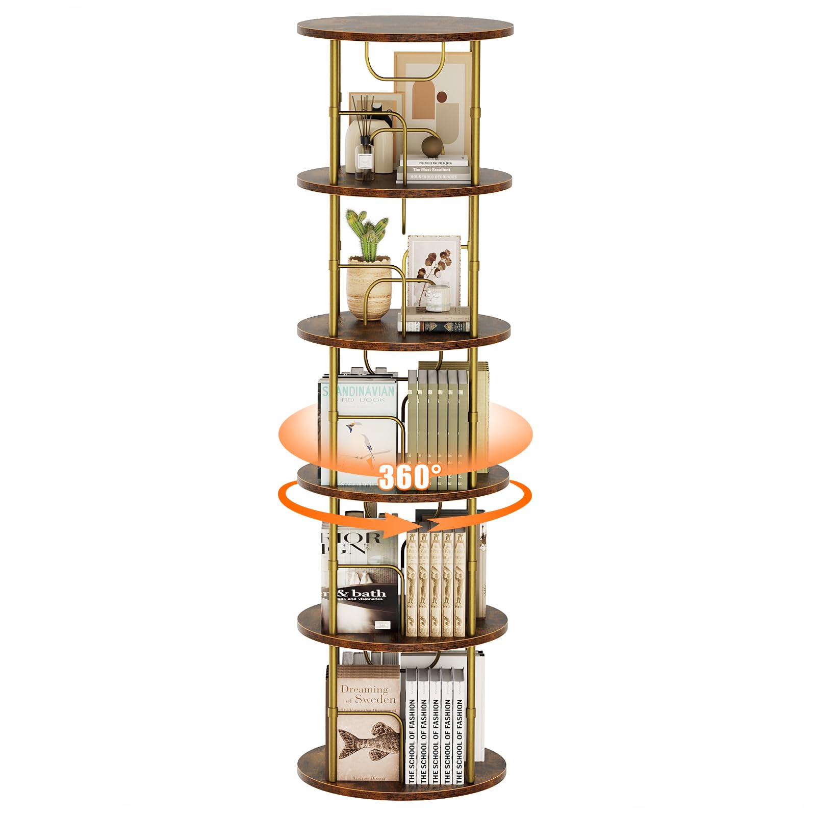 Tall 63-inch rotating tower boosts vertical storage space.