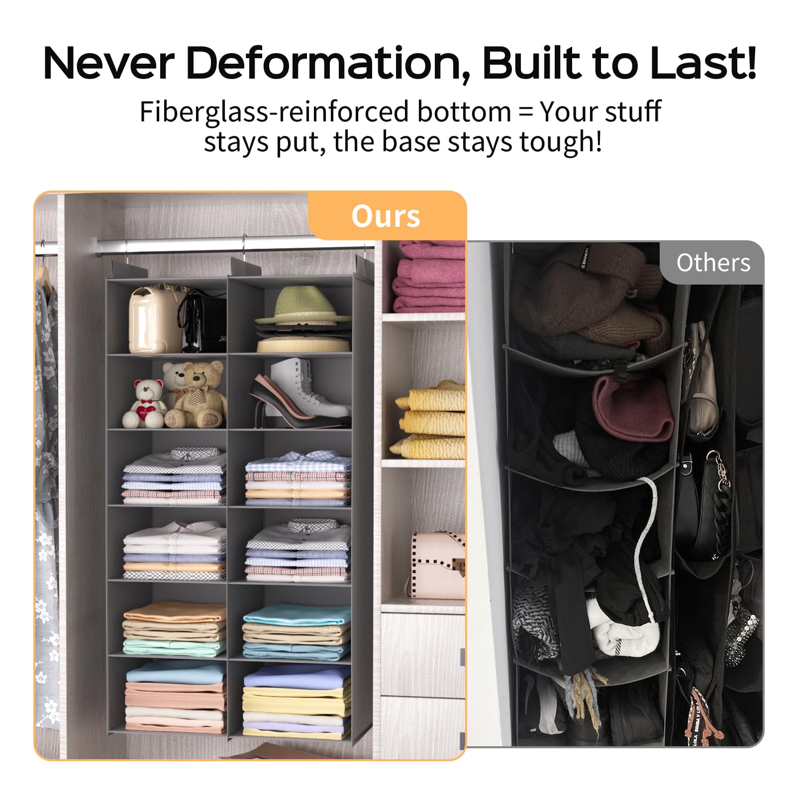 ALLTIDYUP 6-tier-wardrobe-organizer-grey maximizes vertical closet space