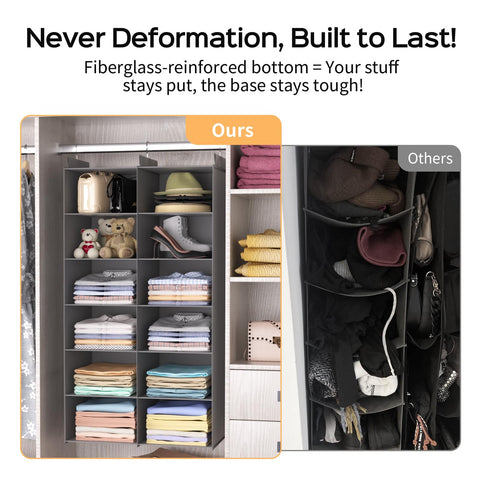 ALLTIDYUP 6-tier-wardrobe-organizer-grey maximizes vertical closet space