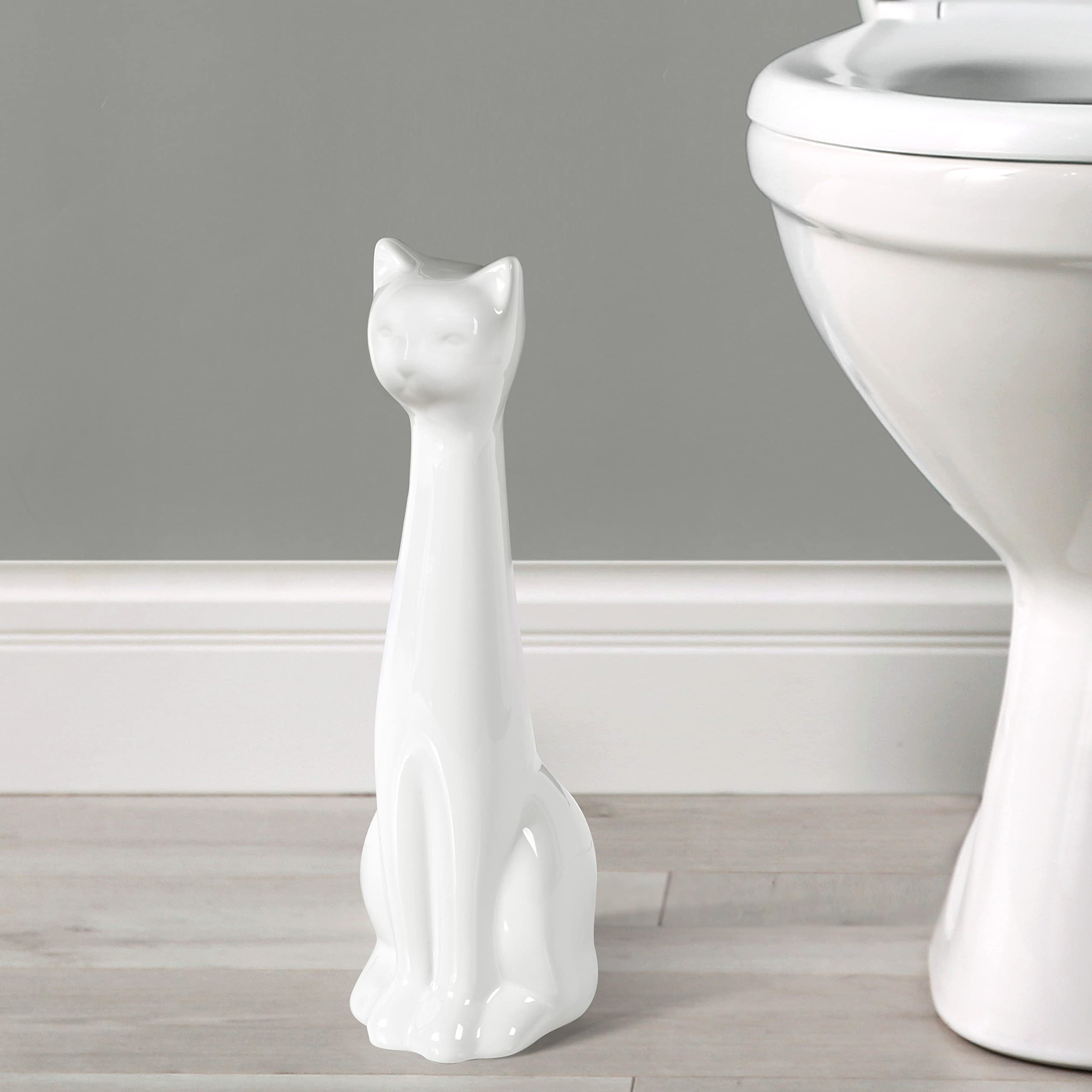 Back opening on the Allure Home Creation white cat holder hides the brush.