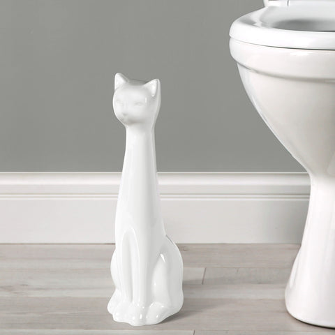Back opening on the Allure Home Creation white cat holder hides the brush.