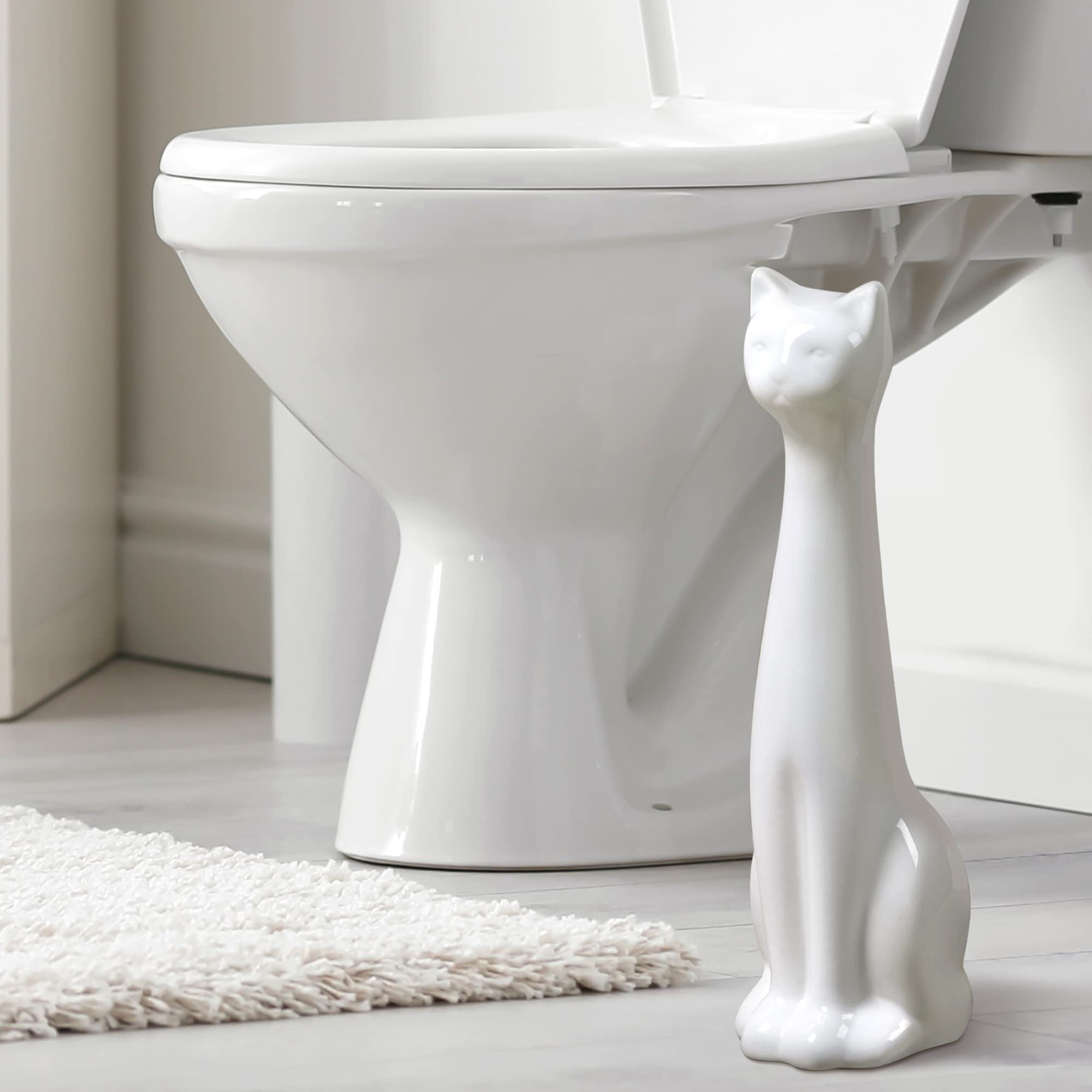Allure Home Creation white cat toilet brush set blends whimsy and function.