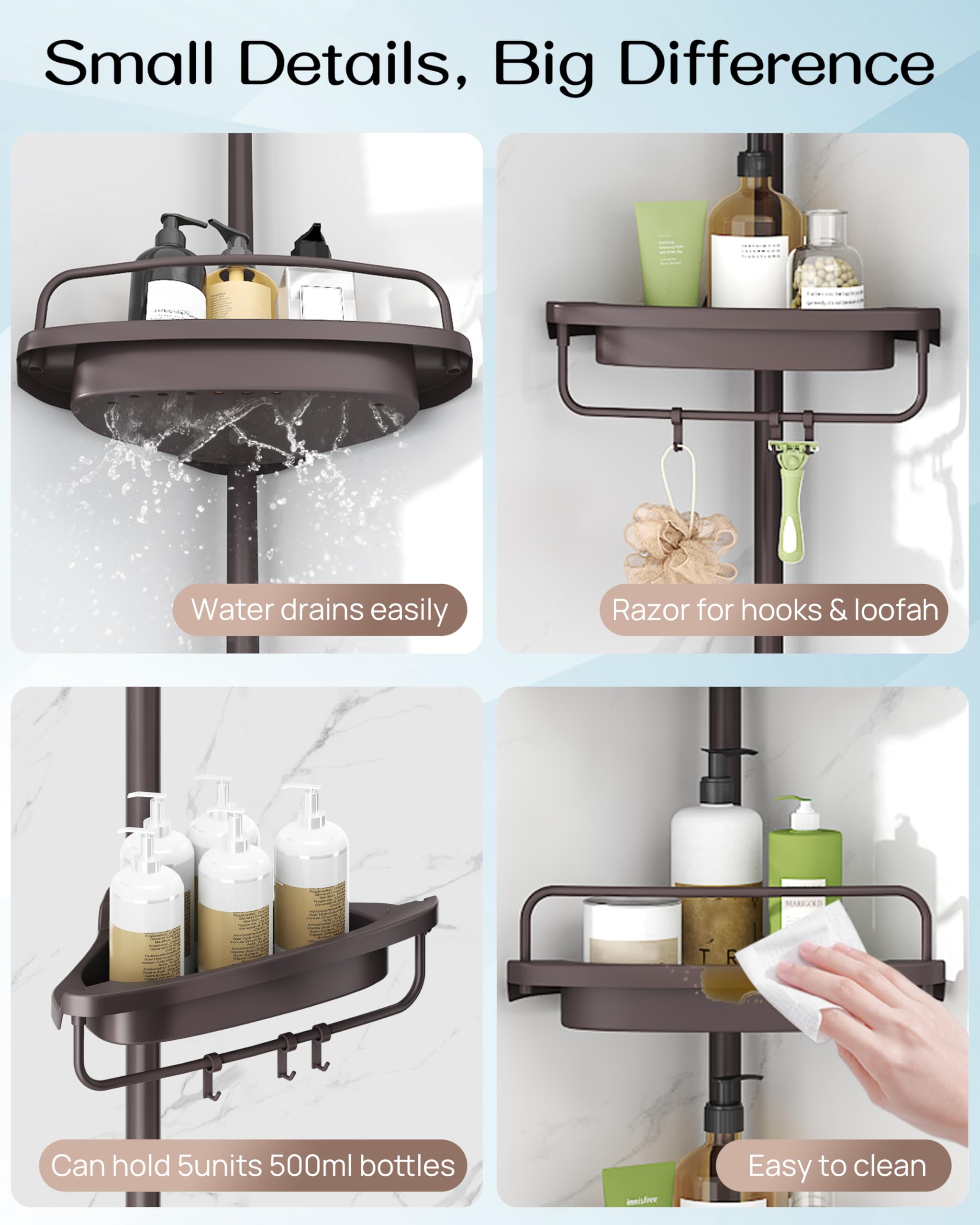 ALLZONE adjustable height fits 34 to 116 inches in most bathrooms.
