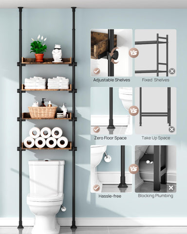 ALLZONE adjustable-height shelves maximize vertical storage for towels and toiletries.