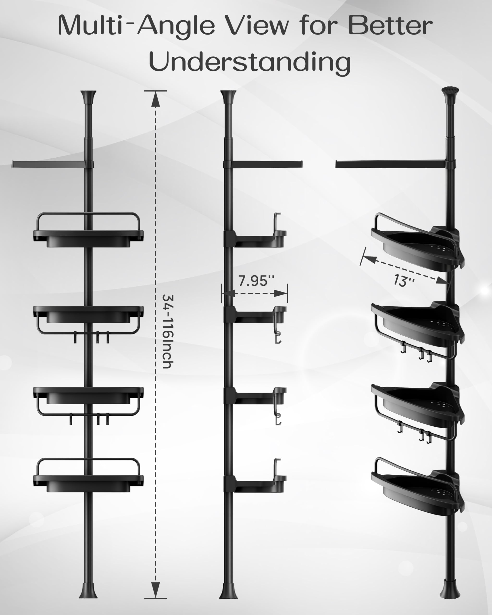 ALLZONE easy-assembly shower caddy with labeled parts for quick setup