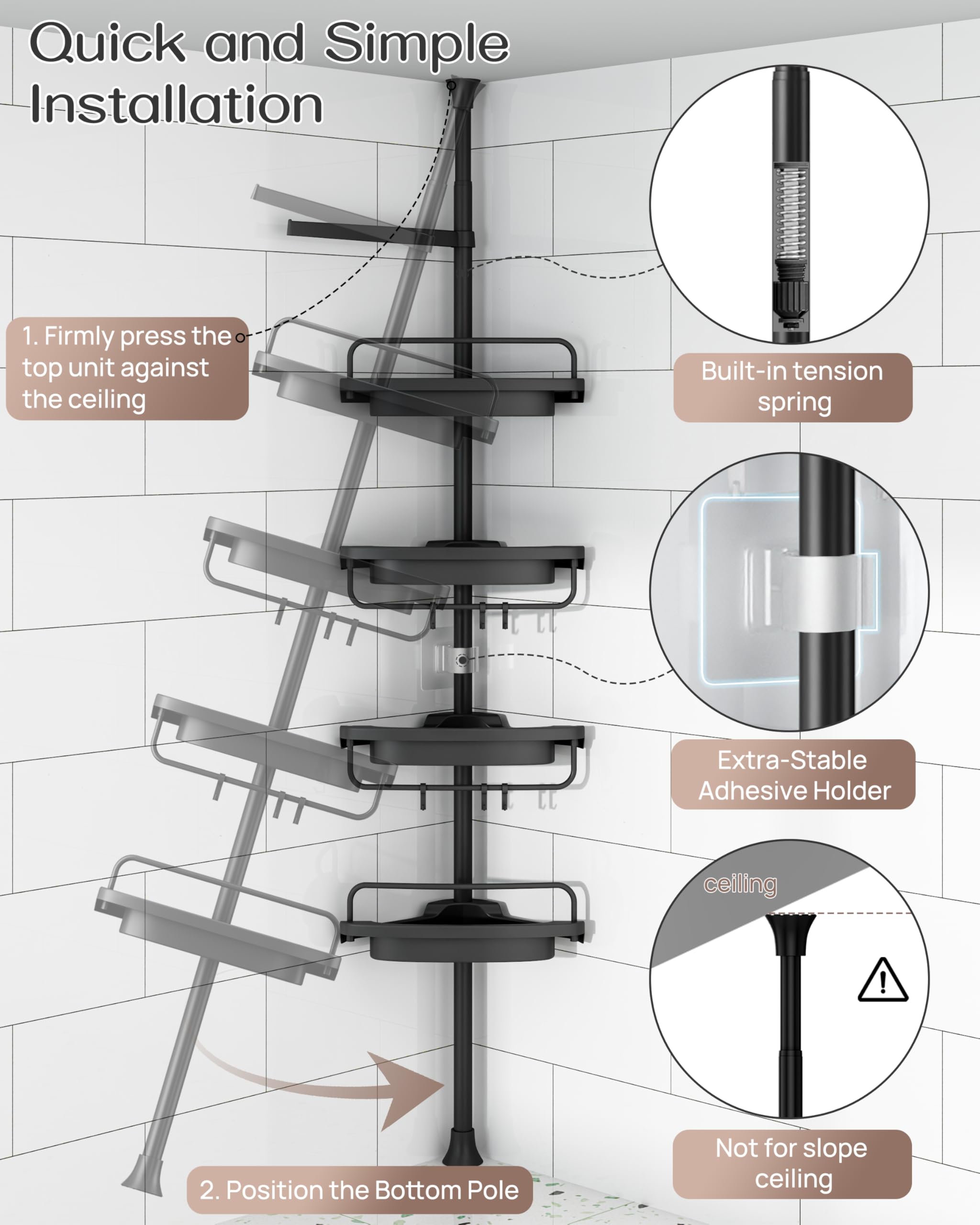 ALLZONE extendable pole enables easy height adjustment from 34 to 116 inches