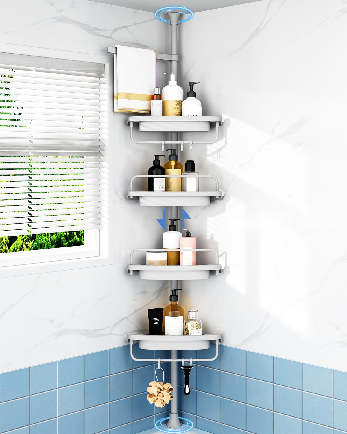 Allzone corner shower caddy pole with rustproof stainless steel for durable bathroom organization.