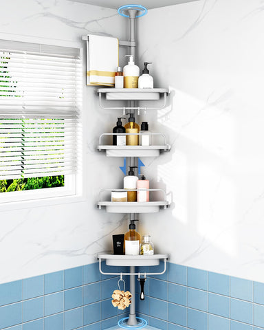 Allzone corner shower caddy pole with rustproof stainless steel for durable bathroom organization.