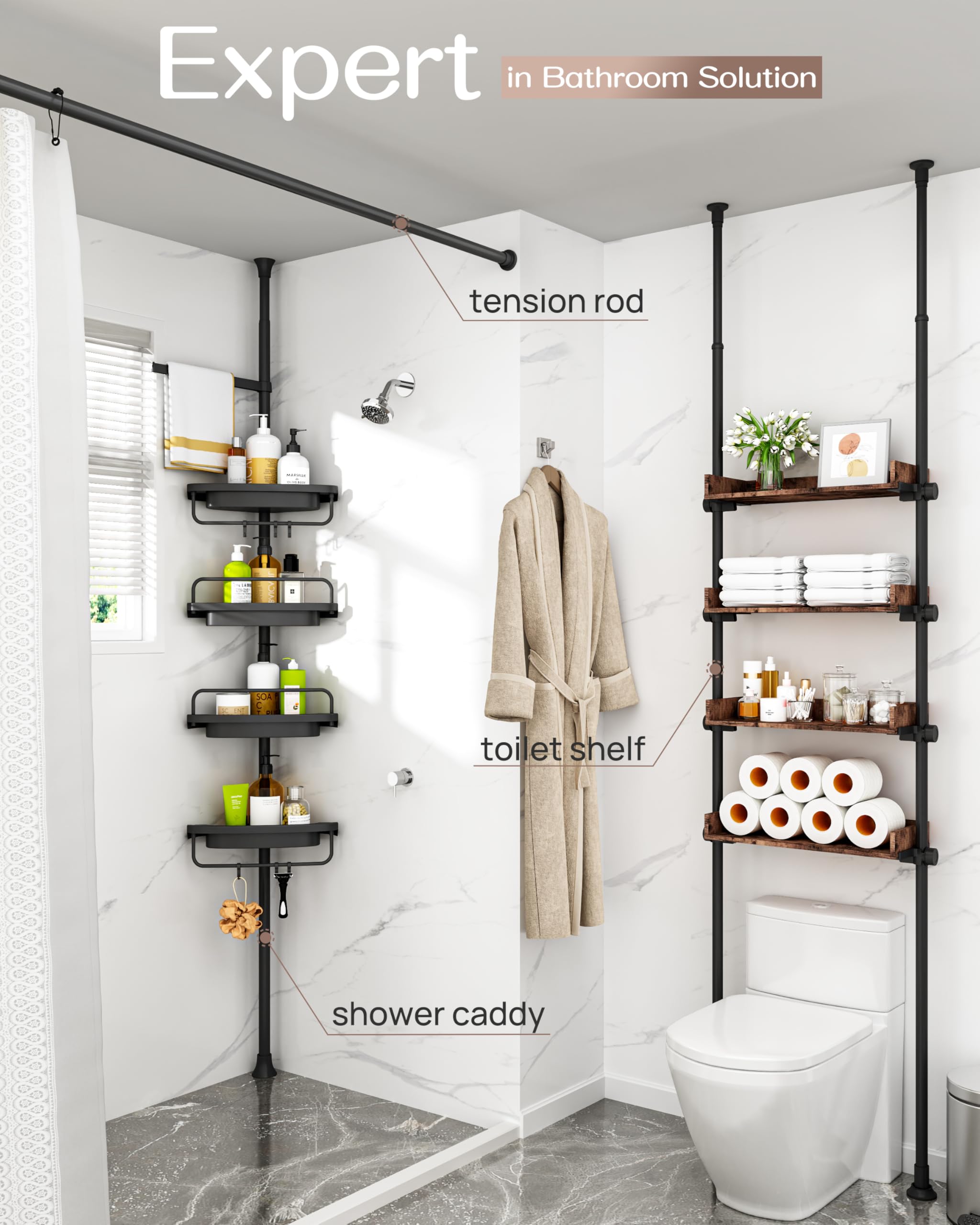 ALLZONE corner shower caddy shelves extend storage space for shampoo and body wash