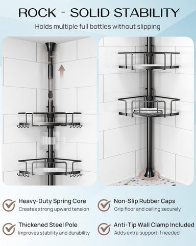 ALLZONE Corner Shower Caddy tension pole soap dish keeps soap within reach.