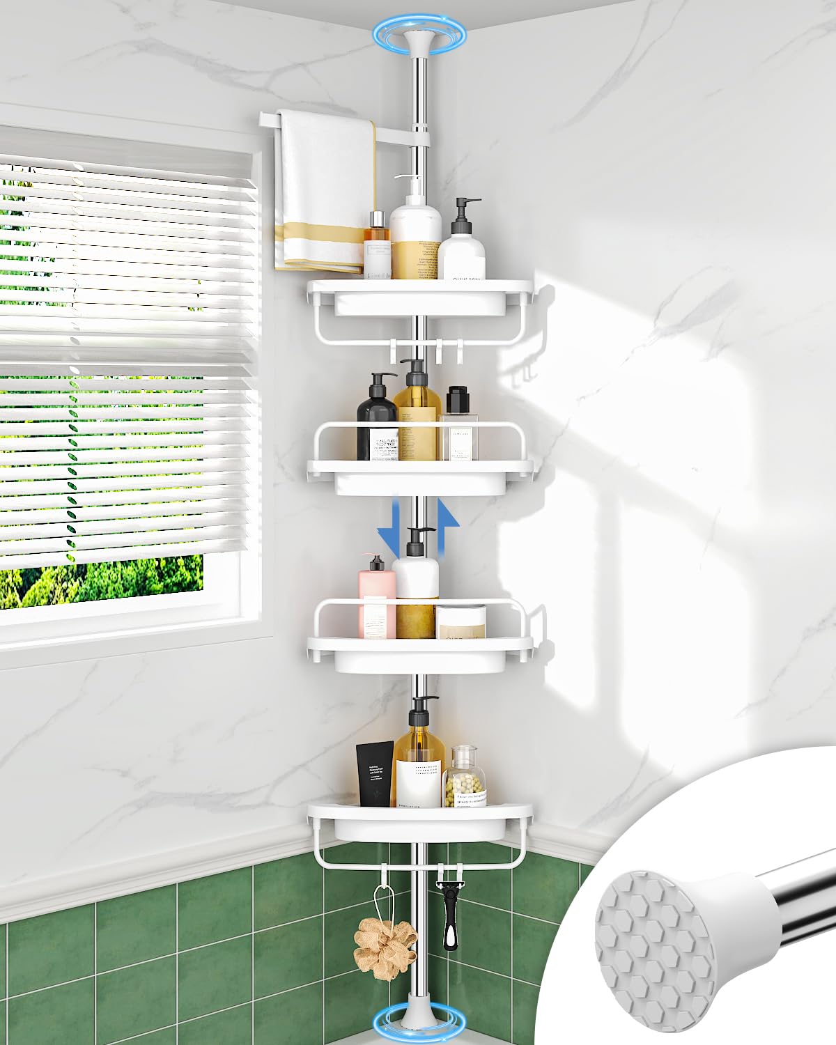 ALLZONE Corner Shower Caddy with tension pole for stable bathroom organization