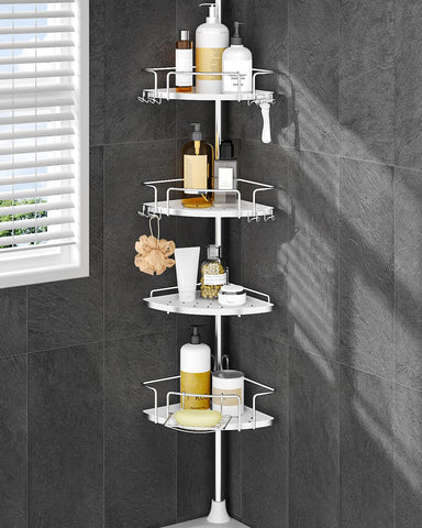 ALLZONE corner shower caddy tension pole keeps bottles organized in the corner.
