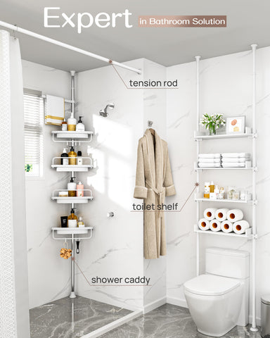 ALLZONE Extendable pole in stainless steel demonstrates rustproof durability in a compact shower