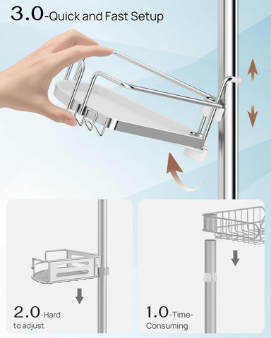 ALLZONE corner shower caddy four baskets mixed-height for tall and short bottles.