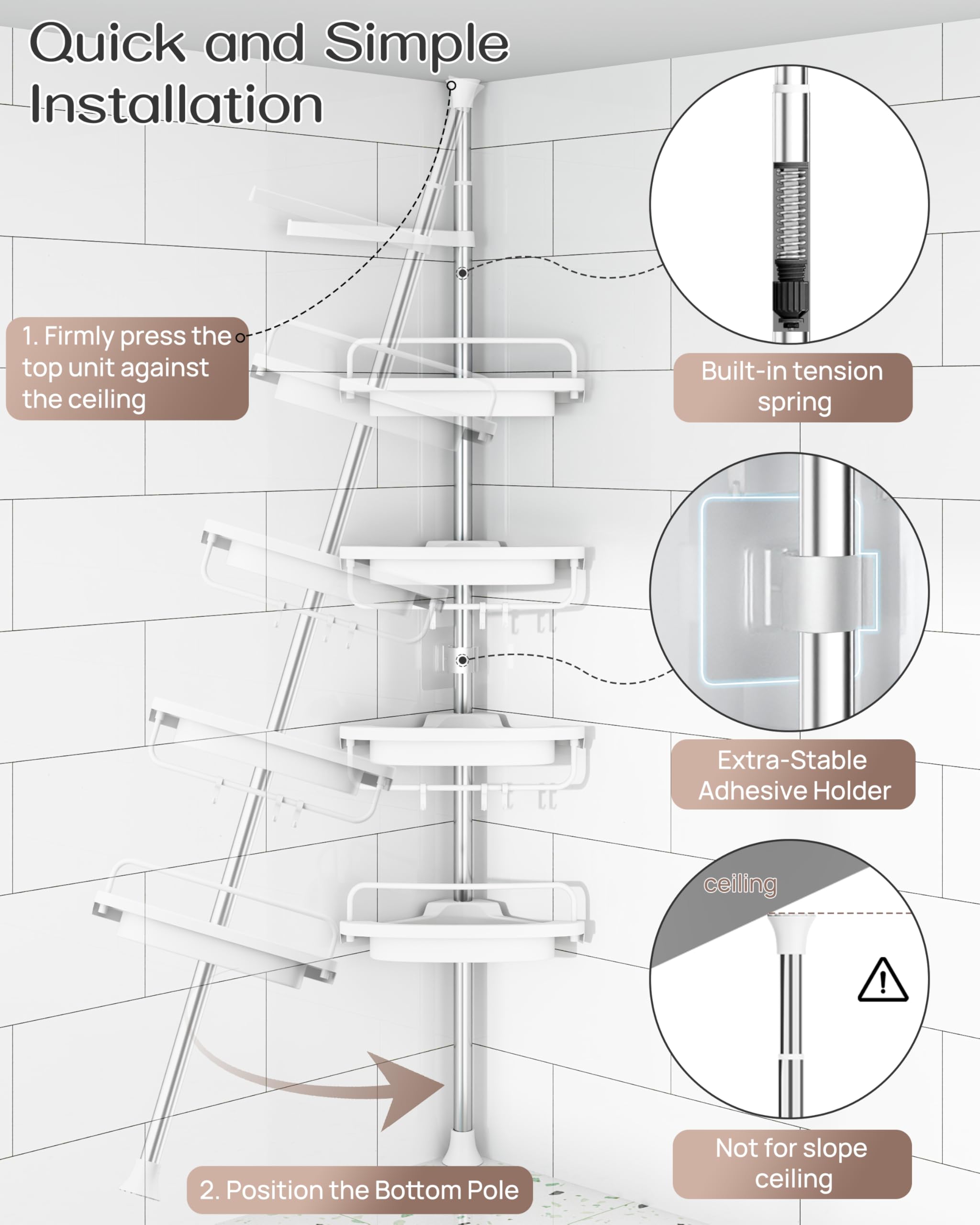 ALLZONE Four-shelf bath organizer keeping bottles neatly arranged