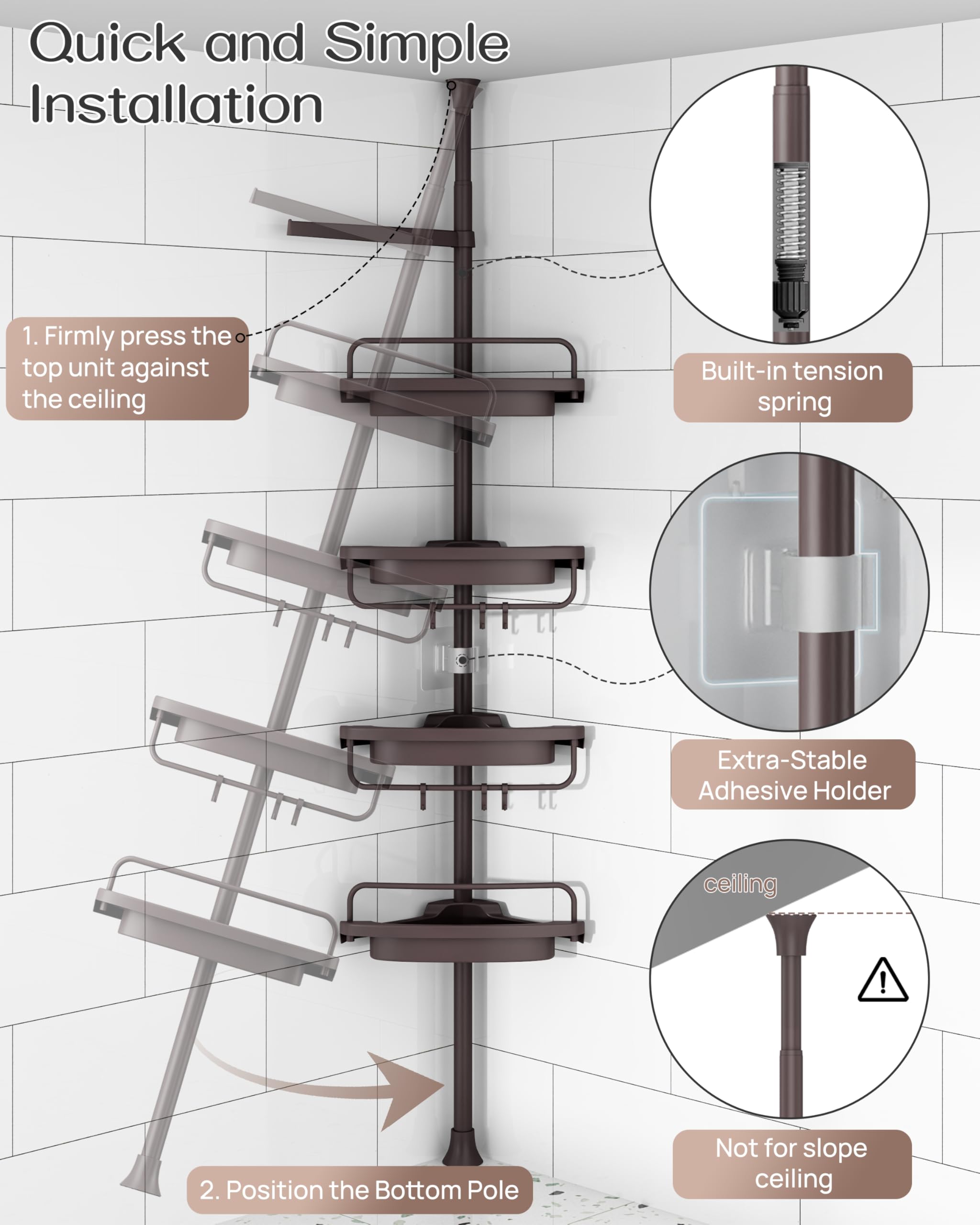ALLZONE four shelves hold bath essentials neatly without cluttering your shower space.