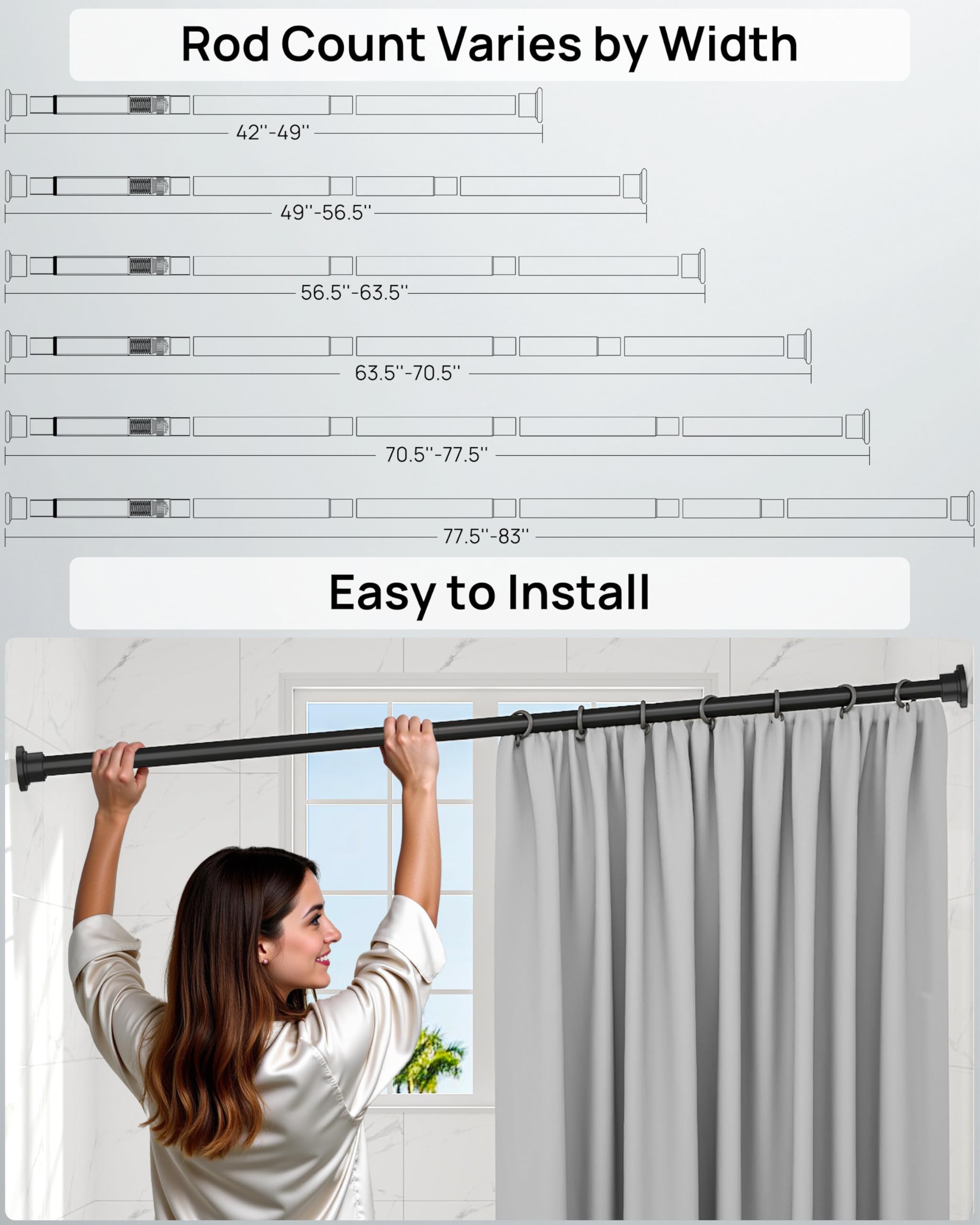 ALLZONE tension rod shows 1-inch diameter for strong support.