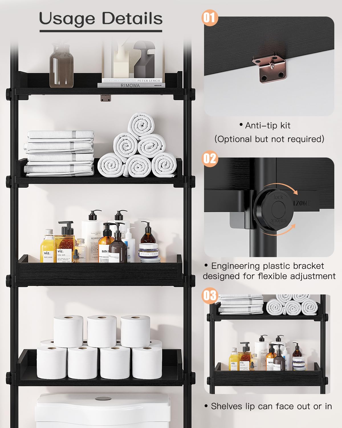 ALLZONE 4-tier assembly-parts image illustrating quick, tool-light setup